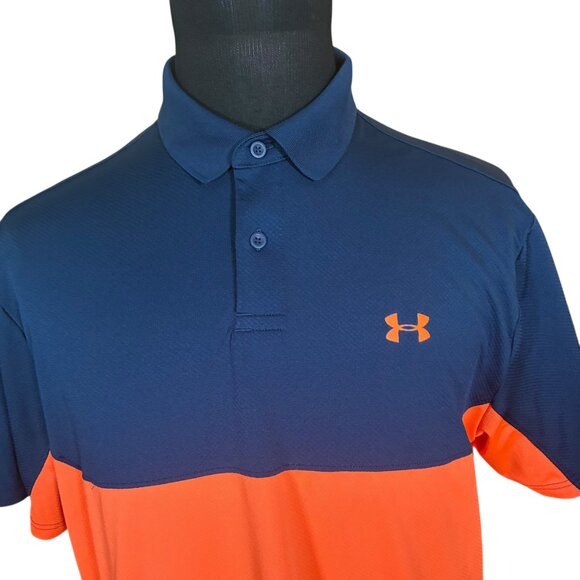 Under Armour Men's Navy Orange Heatgear Performance Polo Shirt Large - Picture 2 of 7